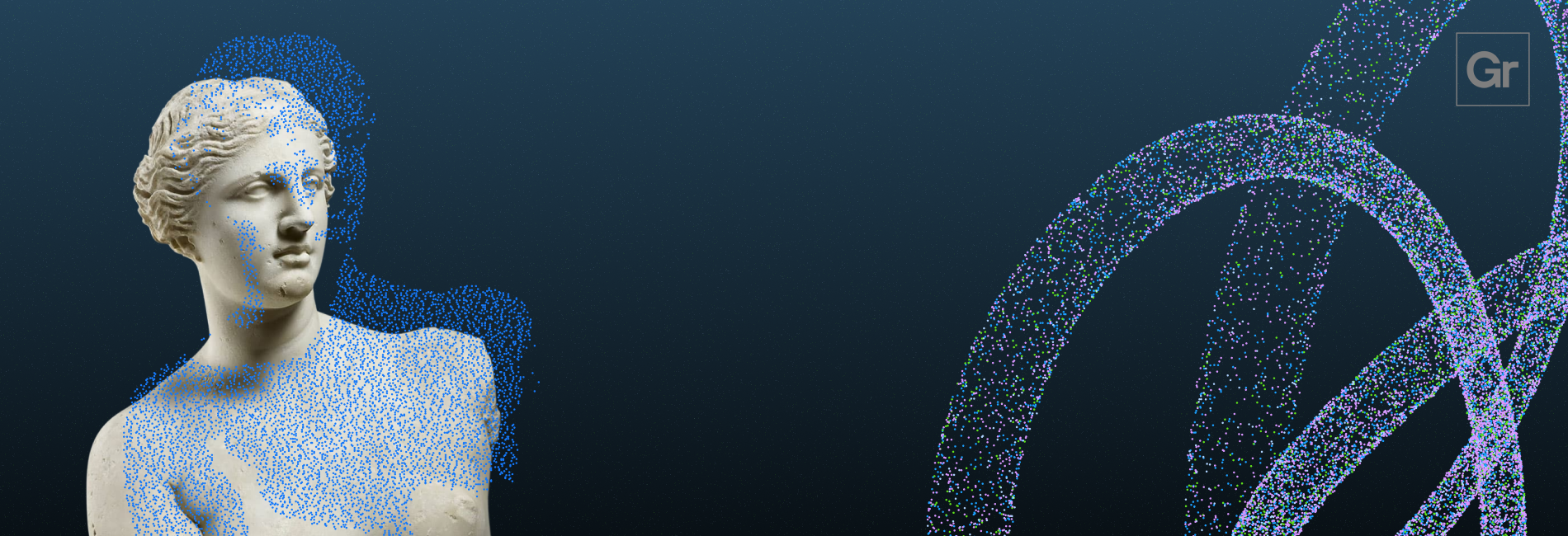 Semantic VAD: turn detection that uses meaning, not silence. A point-cloud rendering of a classical Venus statue beside looping particle trails on a dark blue background, with the Gradium logo.